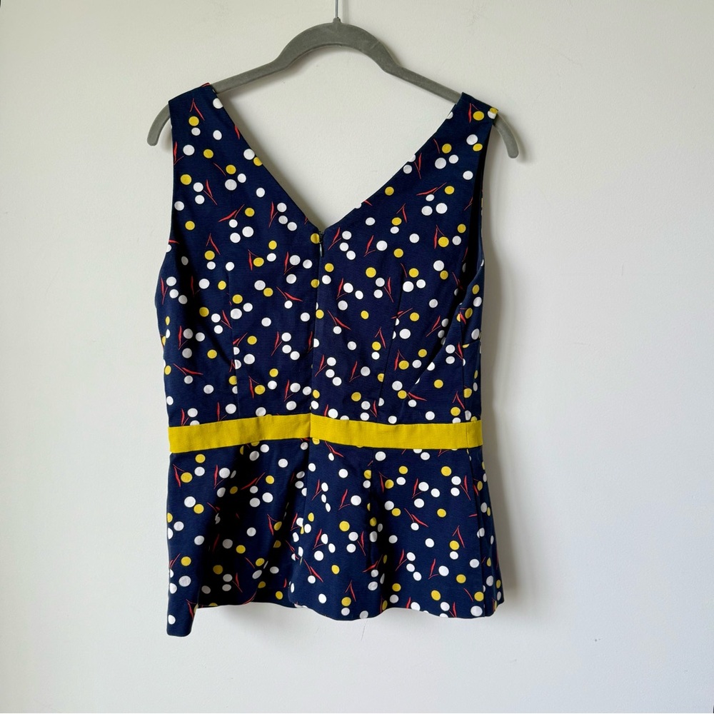 Boden Navy Sinead V-Neck Sleeveless Polka Dot Peplum Top—SZ. 8 - Picture 13 of 15